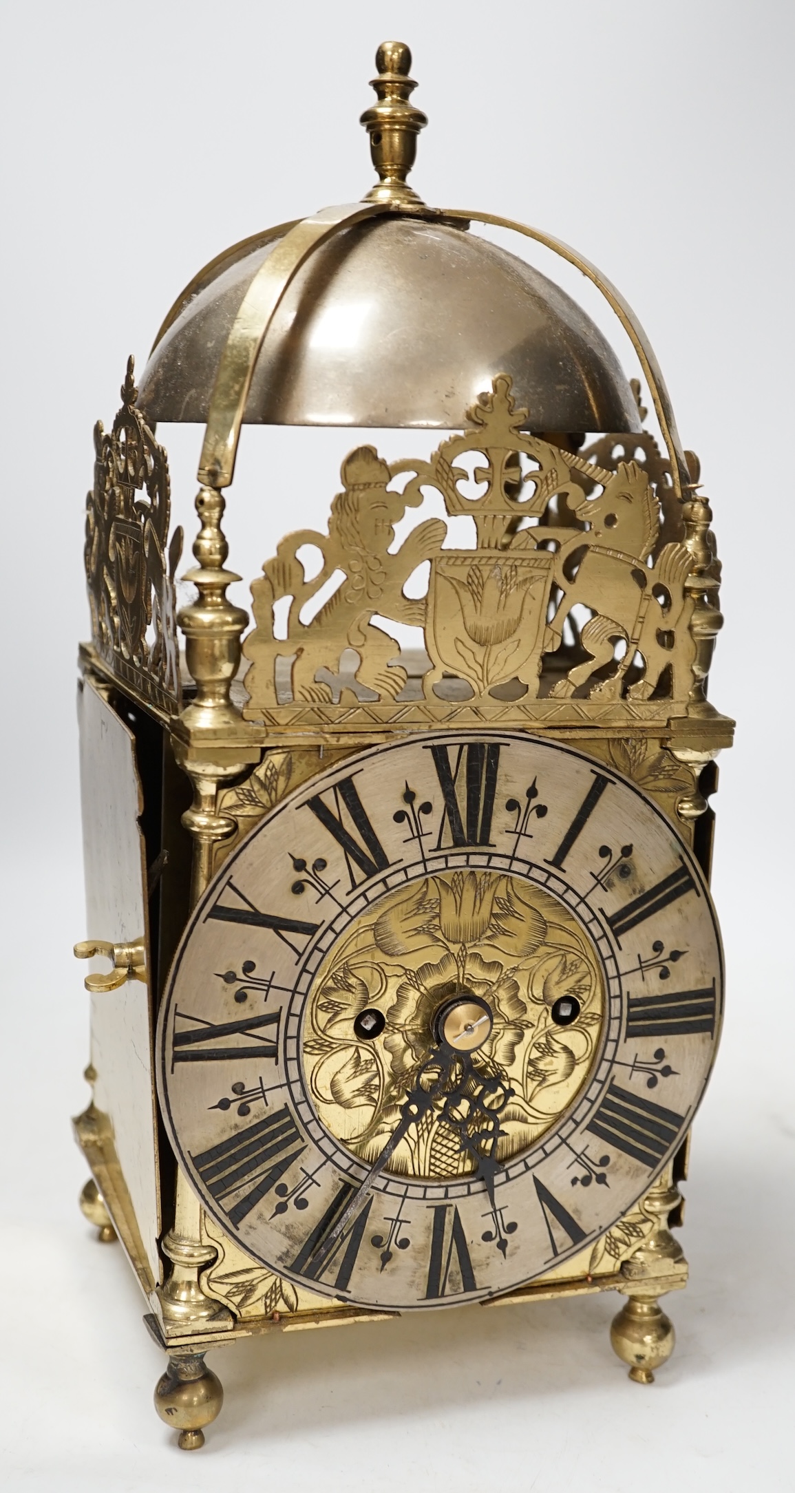 gmaiA late 19th century lantern clock with fusee movement, 39cm high. Condition - fair, not tested